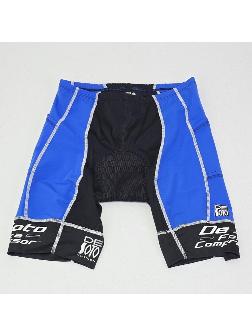 De Soto Forza Tri Short Size XL Blue Padded Short (READ MEASUREMENTS IN...